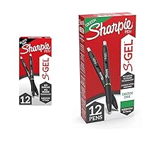 SHARPIE S-Gel, Gel Pens, Medium Point (0.7mm), Black Ink Gel Pen, 12 Count (Pack of 1), Assorted & S-Gel, Gel Pens, Medium Point (0.7mm), Green Gel Ink Pens, 12 Count