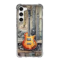 Cell Phone Case for Galaxy s21 s22 s23 Standard Plus + Ultra Models Retro Music Protective Bumper Watercolor Cool Electric Guitar Steampunk Antique 70s 80s Vintage Style Art Design Slim Cover