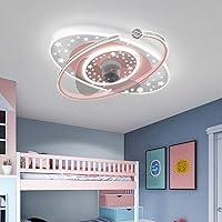 Kids Fans with Ceiling Lights 3 Speed Silent Fan with Remote Control Led Dimmable Ceiling Lights with Timer for Living Room Bedroom Dining Room Fan Lighting/Pink