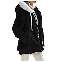 Womens Fuzzy Fleece Jacket Zip Up Oversized Winter Warm Hooded Sweatshirt Hoodies