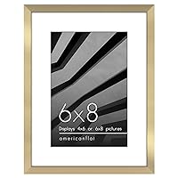 Americanflat 6x8 Picture Frame in Gold - Use as 4x6 Picture Frame with Mat or 6x8 Frame Without Mat - Thin Border Photo Frame with Shatter-Resistant Glass and Easel for Wall or Tabletop Display