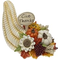 Fall Autumn Harvest Thanksgiving Tabletop Decoration, 9-Inches, Give Thanks Cornucopia