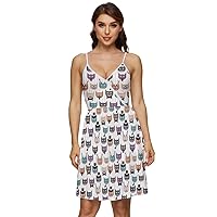 CowCow Womens Cats Kitten Meow Funny Cute Lovely Animal V-Neck Pocket Summer Dress, XS-5XL