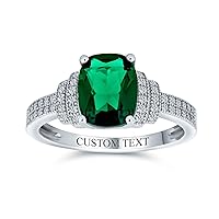 Bling Jewelry Customizable Art Deco Cocktal Style Statement 3-5CT Emerald Green Garnet Amethyst Gemstone Ring for Women Rose Gold Plated .925 Sterling Silver Baguette Square Cushion Cut