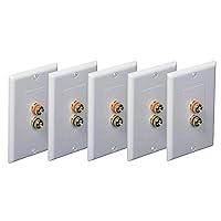 iMBAPrice (5 Pack) Premium 2 Connector Banana Wall Plate - Banana Plug Binding Post Wall Plate for Speakers white