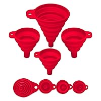 Set of 4 Silicone Collapsible Kitchen Funnel - X-Small to Large Sizes for Easy Liquid Transfer Food Grade Silicone Collapsible Gadgets (Red)