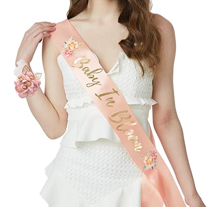 Baby in Bloom Sash & Wrist Corsage Kit - Blush Peach Baby Shower Sash Baby Shower Favors New Mom Gifts