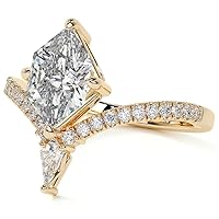 Moissanite 14k Yellow gold 3.0 CT Classic 4-Prong Duchess Marquise Diamond Engagement Ring Side Stone Promise Bridal Ring