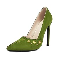 Women's Studded High Heels Pointed Closed Toe Suede Rivets Stilettos Pumps Slip On Party Evening Dress Pumps Shoes