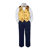 4pc Baby Toddler Boy Party Suit Tuxedo Navy Pants Shirt Vest Bow tie Set 5-7