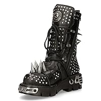 New Rock Boots 1535-S1 Mens Metallic Black Leather Goth Studded Spike Boot 9