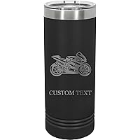 Premium 22-Ounce Vacuum Insulated Stainless Steel Skinny Tumbler Customized Double-Walled Custom Laser Engraved, Motorcycle, Slider Lid Coffee Mug, Personalized/Custom