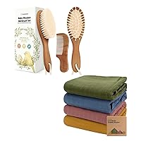 Keababies Baby Hair Brush and Baby Comb Set and 4-Pack Muslin Swaddle Blankets for Baby Boys, Girls - Wooden Baby Brush with Soft Goat Bristle - Organic Baby Blankets, Newborn Receiving Blanket