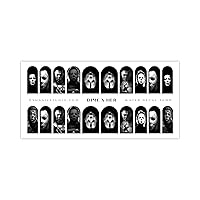 Halloween Nail Art Stickers Horror Villain Michael Slasher Laurie Black Water Transfer Nail Wraps for Acrylic Gel X Press On Nail Extensions (30MM Shorty)