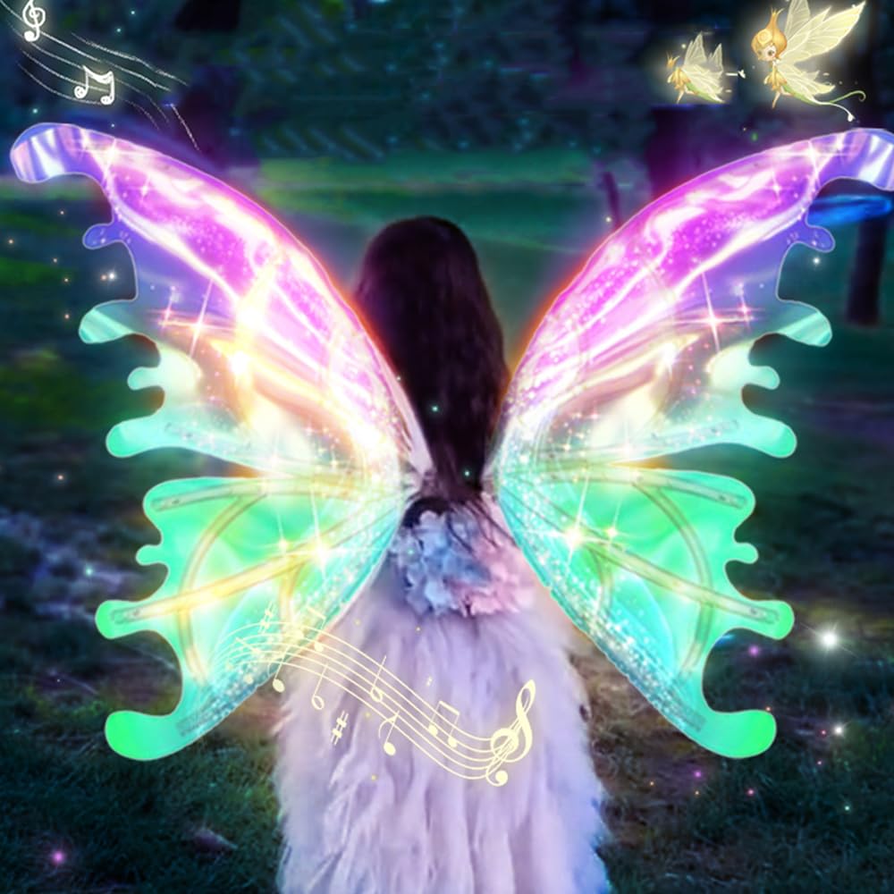 VATOS Electric Fairy Butterfly Wings with LED Lights - Perfect Party Accessory for Girls Women with Moving Butterfly Wings