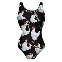 I Heart Love My Chickens One Piece Swimsuit for Women Tummy Control Bathing Suit Slimming Backless Swimwear
