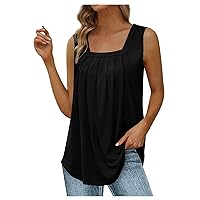 Basic Tops for Woman Trendy Floral Graphic Square Neck Blouse Casual Solid Comfy Tank Tops Loose Flowy Summer Top