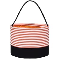 Halloween Trick or Treat Bags - Kids Candy Bucket Tote Bag - Orange & White Stripes Basket - 6.75 Tall x 9 inches Diameter