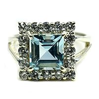 Real Princess Cut Stone Blue Topaz Sterling Silver Ring Handmade Jewelry Size 5,6,7,8,9,10,11,12