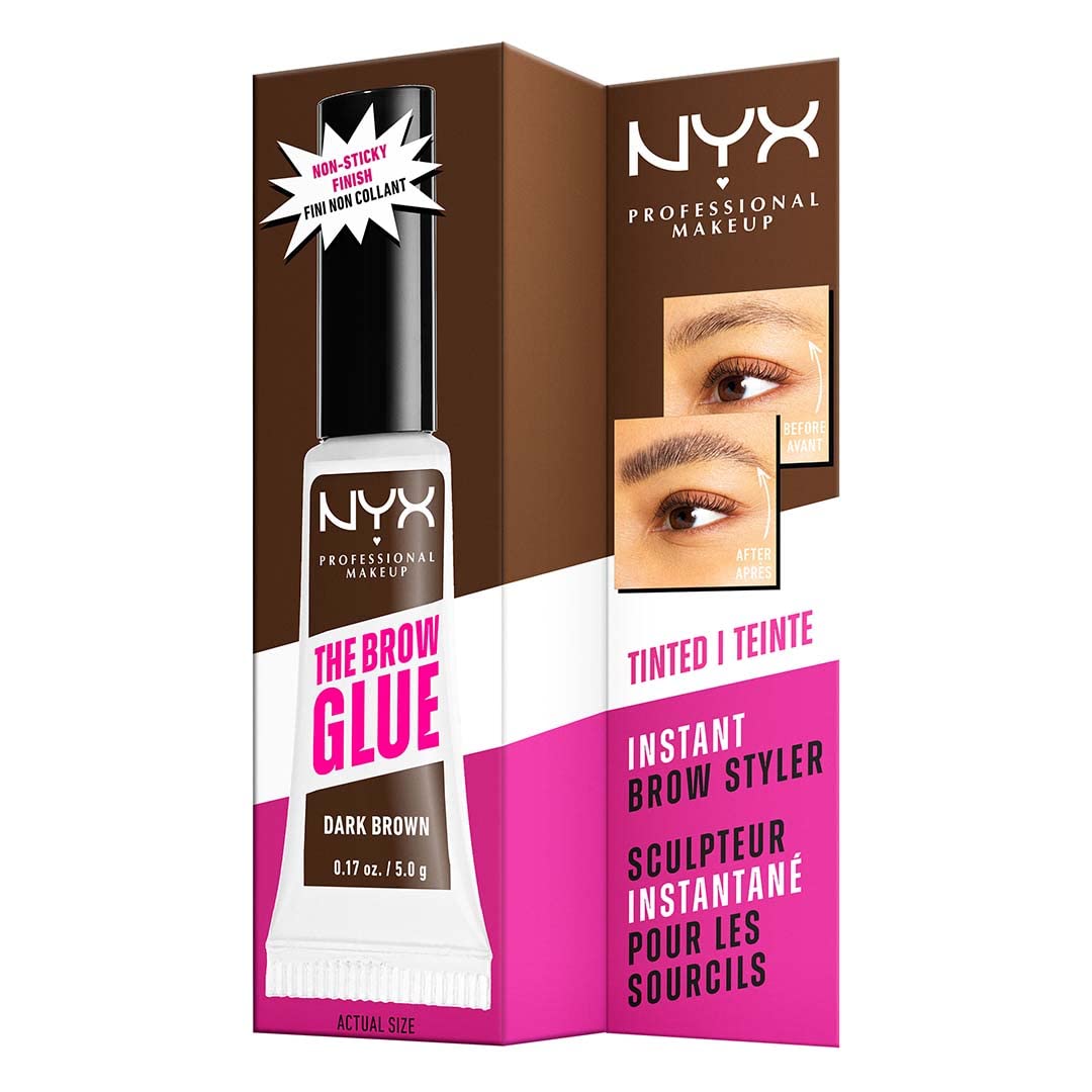 NYX PROFESSIONAL MAKEUP The Brow Glue, Extreme Hold Tinted Eyebrow Gel - Dark Brown