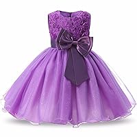 Toddler Girls Dress, Purple 3D Rose Bow-Knot Sleeveless Tutu Tulle Girls Kids Dress for Graduation Wedding Bridesmaid Pageant Ball Gowns Birthday Party Dress for Girls 7-8 Years