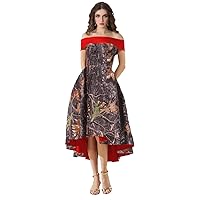 Camouflage Wedding Party Formal Dresses Bridesmaid Dresses High Low Off Shoulder