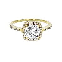 Sterling Silver Yellow 7mm Cushion White Topaz & Created White Sapphire Halo Ring