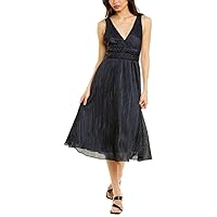 ML MONIQUE LHUILLIER Womens Textured Zippered Tie V-Back Lined Sleeveless V Neck Midi Cocktail Fit + Flare Dress