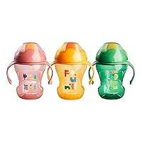Tommee Tippee Sippee Trainer Cup with Handles, Water Bottle for Toddlers, Spill-Proof, BPA Free, 8oz, 7m+, Pack of 3, Pink, Green and Orange