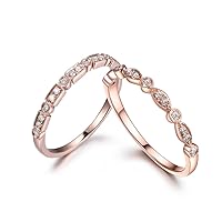 Bridal Wedding Ring Set,Diamond Engagement Ring,14k Rose Gold Art Deco Antique Diamond Matching Band