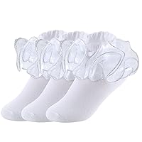 Big Girls Lace Socks Shimmering Cute Ruffle Comfortable Frilly Dress Ankle Socks 3 Pairs