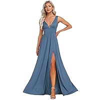 Ever-Pretty Women's Bridemaids Dresses Deep V-Neck Sleeveless Side Slit Floor Length Wedding Guest Dress 0168B