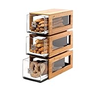 BD104 3-Tier 3-Ply Bamboo Wide Bakery Column with Clear Acrylic Drawers, 15.35
