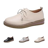 Women's Leather Oxford Dress Shoes,Lightweight Comfort Low Lace Up Non-Slip Softsole Business Travel Casual Sneakers