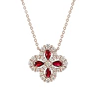 925 Sterling Silver Necklace For Women lab Created Emerald/Ruby Clover Four Leaf Clover Jewelry Gifts