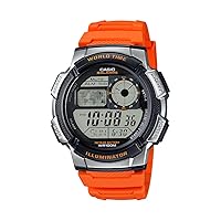 Men's '10-Year Battery' Quartz Resin Casual Watch, Color:Orange (Model: AE-1000W-4BVCF)