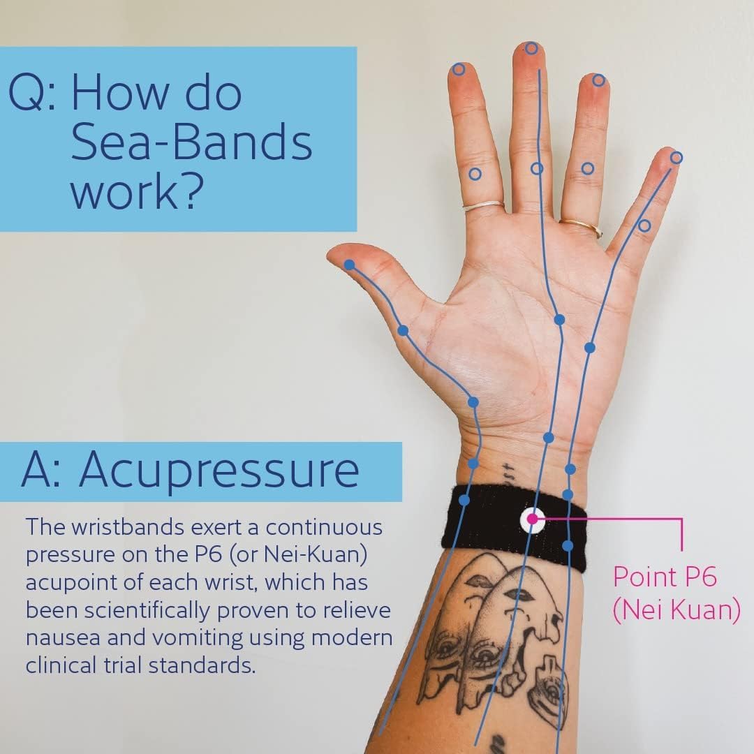 Sea-band Anti-Nausea Acupressure Wristband for Motion & Morning Sickness, 1 Pair, Black