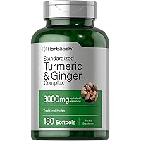 Horbaach Turmeric and Ginger Supplement | 3000 mg 180 Softgel Pills | with Black Pepper Extract | Non-GMO, Gluten Free Supplement