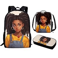 African Black Girl Backpack with Lunch Box Afro Kids Book Bag Lunch Bag 6-8/4-6 Magic Kids School Bag Pencil Pen Case