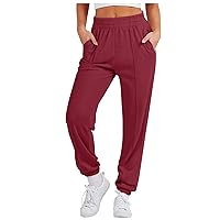Women's Pants Trendy High Waist Solid Color Casual Trousers Workout Sports Joggers Pants with Pockets, S-2XL