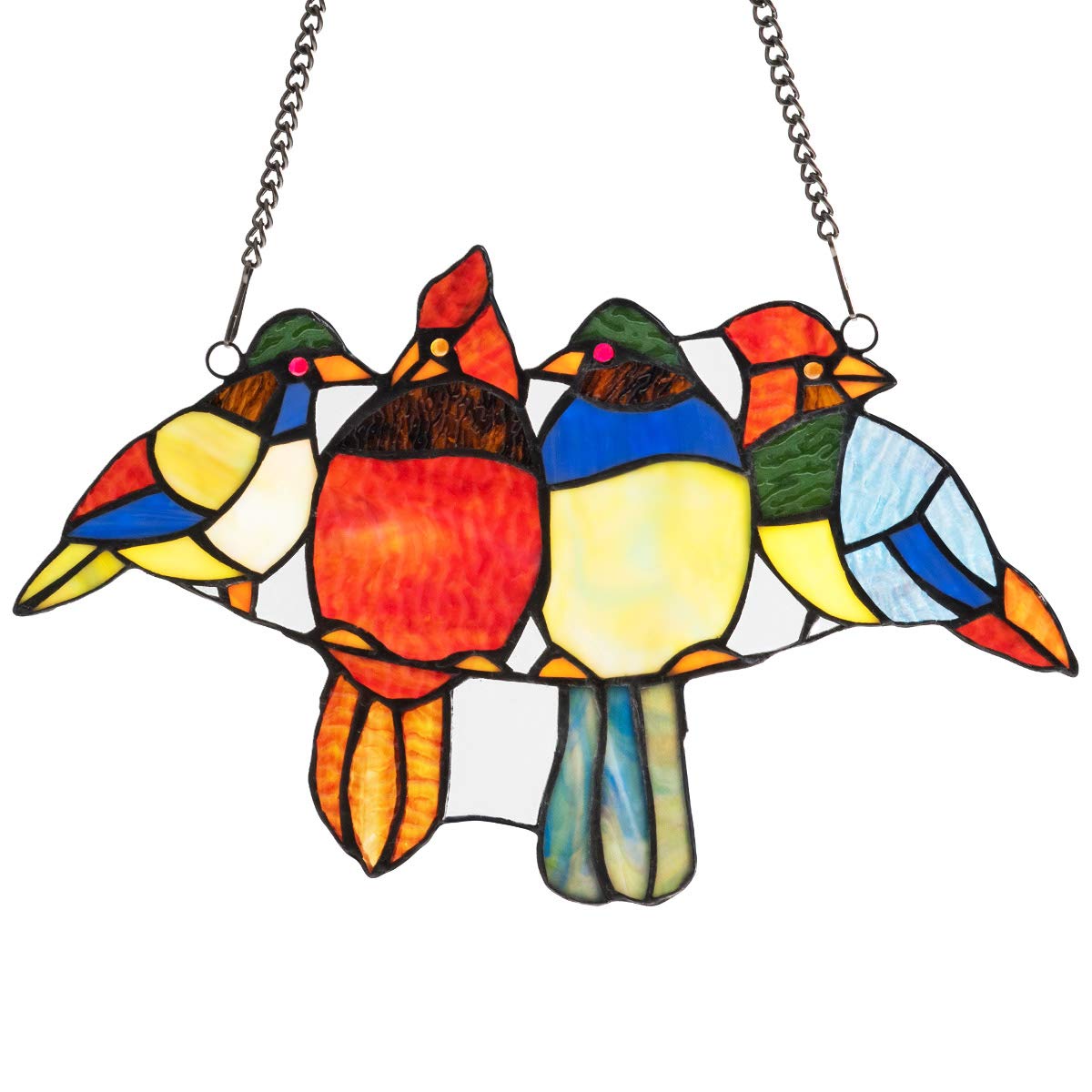 Tangkula Tiffany Glass Window Panel, 14.5 Inches Tiffany Style Stained Glass, 4 Birds Window Panel Hangings with Chain