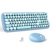 Wireless Keyboard and Mouse Combo - GEEZER Lake Blue Colorful Round Keycap Keyboard 100 Keys - USB 2.4G Receiver Plug Play Typewriter Keyboards for Windows, PC, Laptop, Desktop