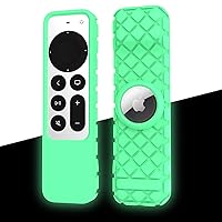 2021 RubRab Fluorescent Protective Case for Apple Siri Remote Anti-Slip Durable Glow in Dark Night Silicon Shockproof Cover for Apple 4K HD TV Remote (2nd Generation) AirTag Holder (Luminous Green)