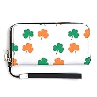 Irish Clover Print RFID Blocking Wallet Slim Clutch Wristlet Travel Long Purse for Women Men