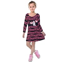 PattyCandy Girls Fashion Kitty Cats Patterns Kids Long Sleeve Velvet Dress