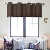 Grommet Blackout Curtain Valance Window Topper for Living Room, Short Cafe Valence, ( Dark Chocolate,32 Inch Wide by 12 Inch Long- 2 Panel)