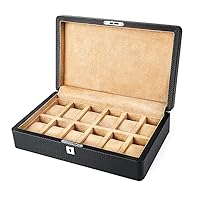 NEWTRY Watch Box Watches Collection Box Carbon Fiber Black Display Storage Case Watch Case Large Holder Metal Buckle (Light Brown, Holds 12 Watches)