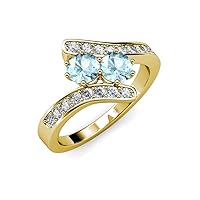 Aquamarine 2 Stone Side Natural Diamonds Bypass Engagement Ring 2.10 ctw 14K Yellow Gold