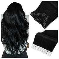 Full Shine 200 Grams Human Hair Extensions Jet Black Real Hair Extensions Bundle 26 Inch Clip ins And Tape ins Straight Hair Extensions Remy Hair