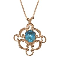 Solid 9ct Rose Gold Natural Blue Topaz Womens Pendant & Chain Necklace - Choice of Chain lengths